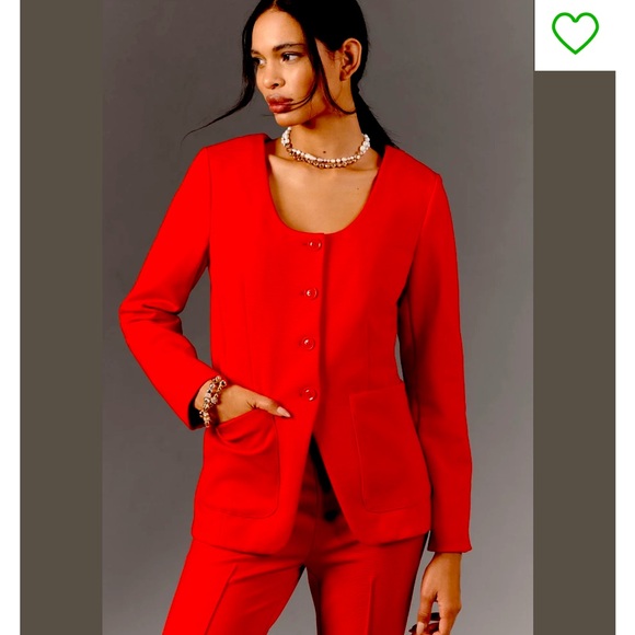 Maeve Jackets & Blazers - NWT Maeve scoop neck cut away Red Blazer